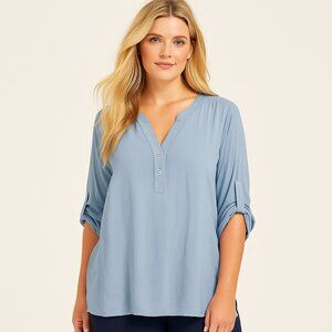 Cream Clothing Co. Denmark Sky Blue V Neck Sequin Trim Accent Blouse Size 36/Med